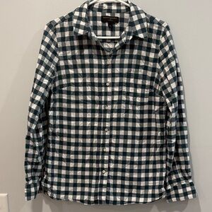 Men's Dark Green and White Plaid Shirt